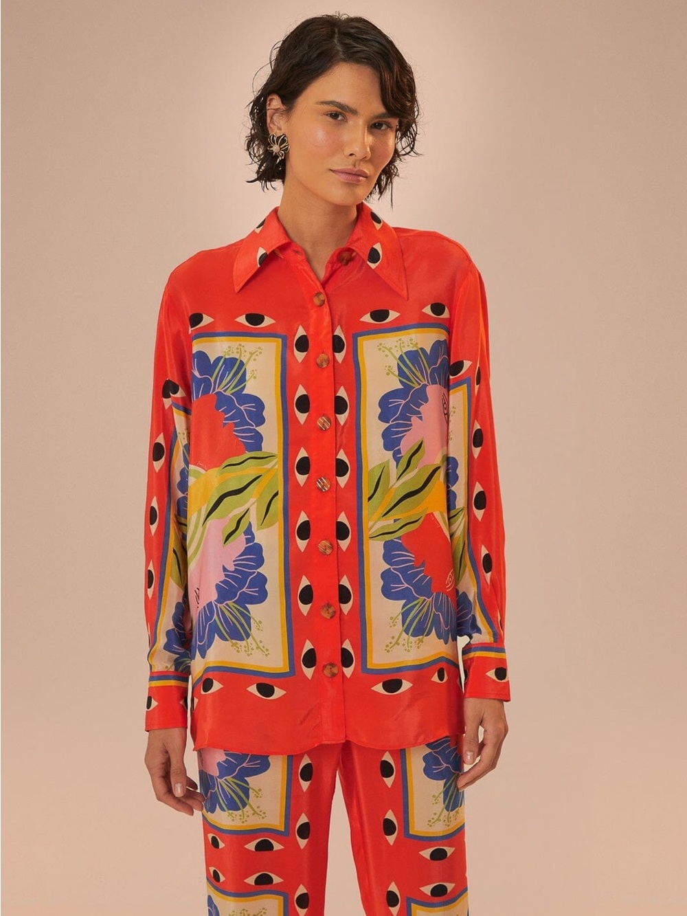 Farm Rio: Sand Surreal Scarf Pajama Shirt